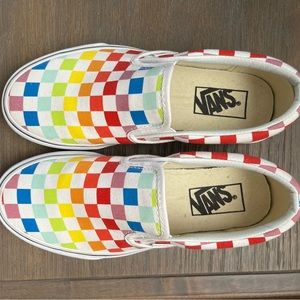 Rainbow checkerboard slip on Vans